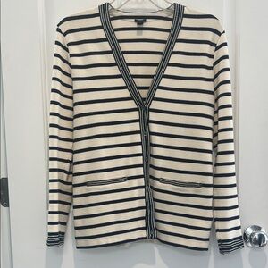 J.Crew Cream and Navy Striped Knit Sweater